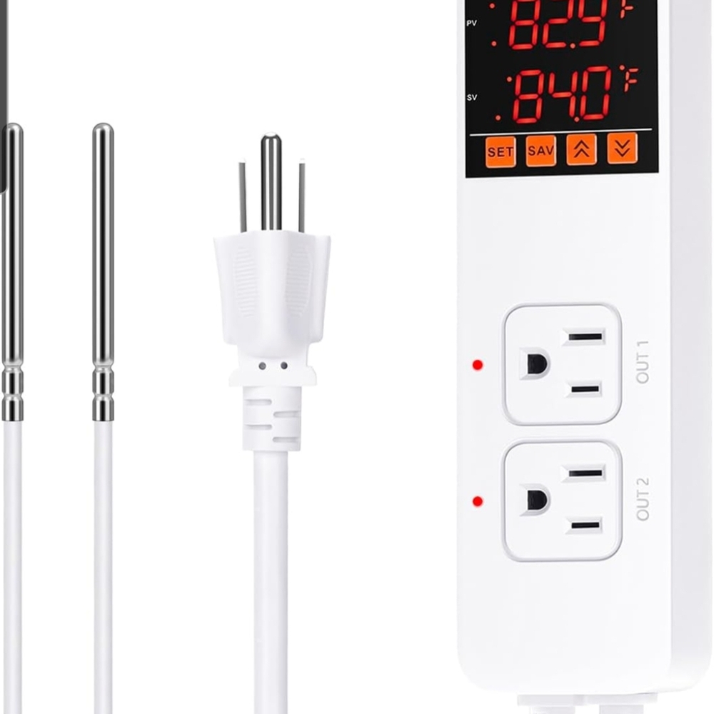 Digital Temperature Controller with Dual Outlets - White